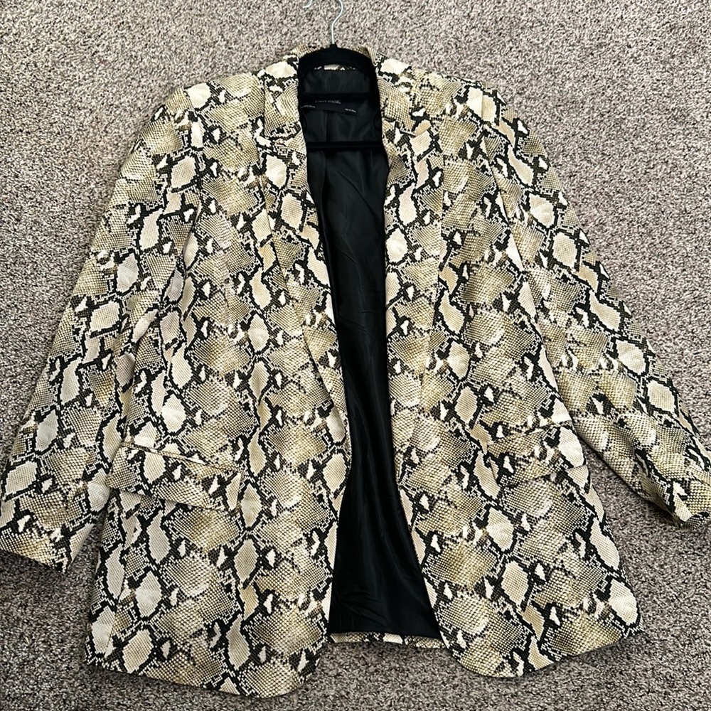 Zara Beige Brown Python D Kin Snake Print Blazer … - image 7